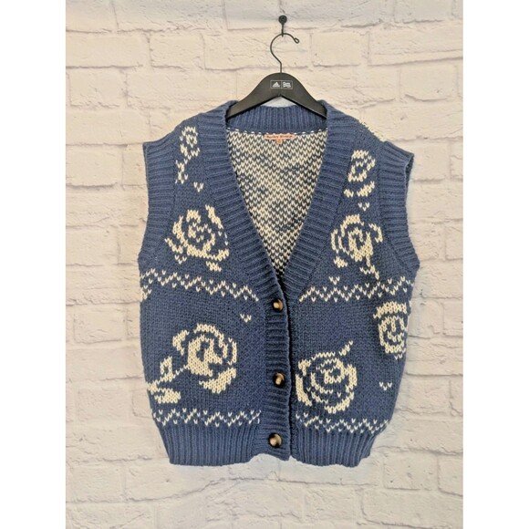 Bailey Rose Sweaters - Bailey Rose Blue Sweater Vest With Roses 80s Retro Granny Size Medium